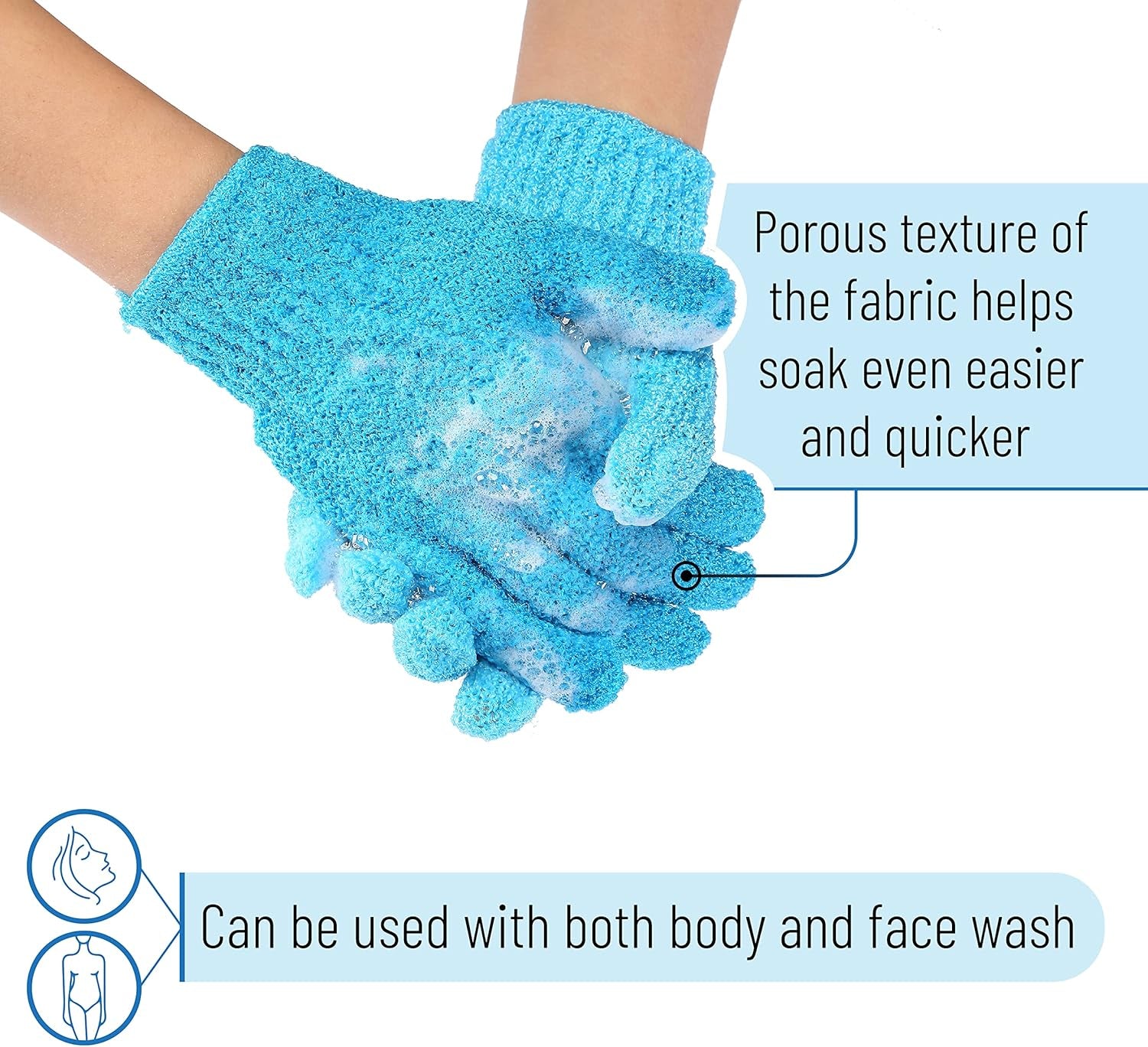 Slick- Exfoliating Gloves, 4 Pcs, Skin Exfoliator for Body, Shower Gloves, Scrub Gloves Exfoliating, Exfoliating Body Scrub Gloves, Loofah Glove, Exfoliation Mitt, Bath Gloves