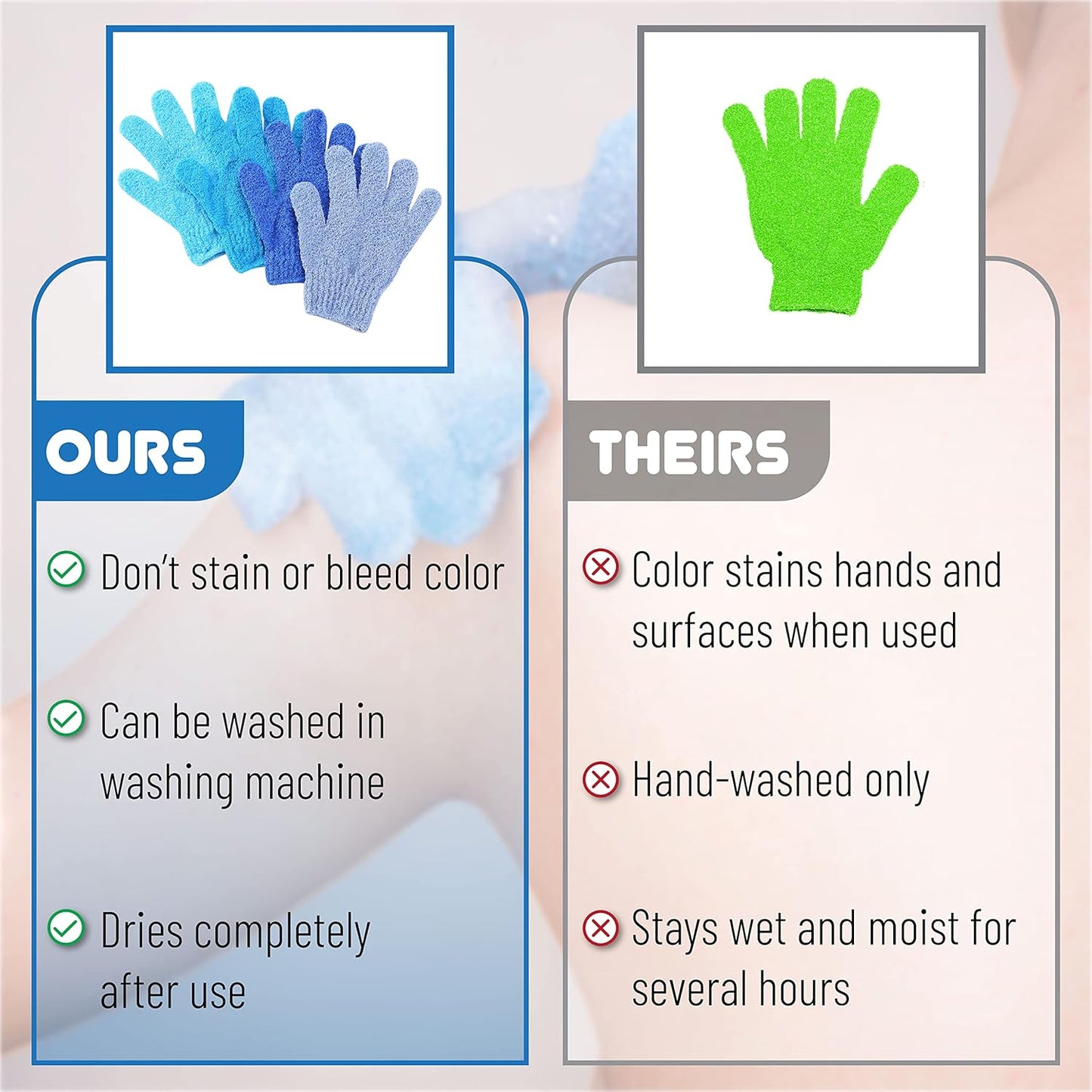 Slick- Exfoliating Gloves, 4 Pcs, Skin Exfoliator for Body, Shower Gloves, Scrub Gloves Exfoliating, Exfoliating Body Scrub Gloves, Loofah Glove, Exfoliation Mitt, Bath Gloves