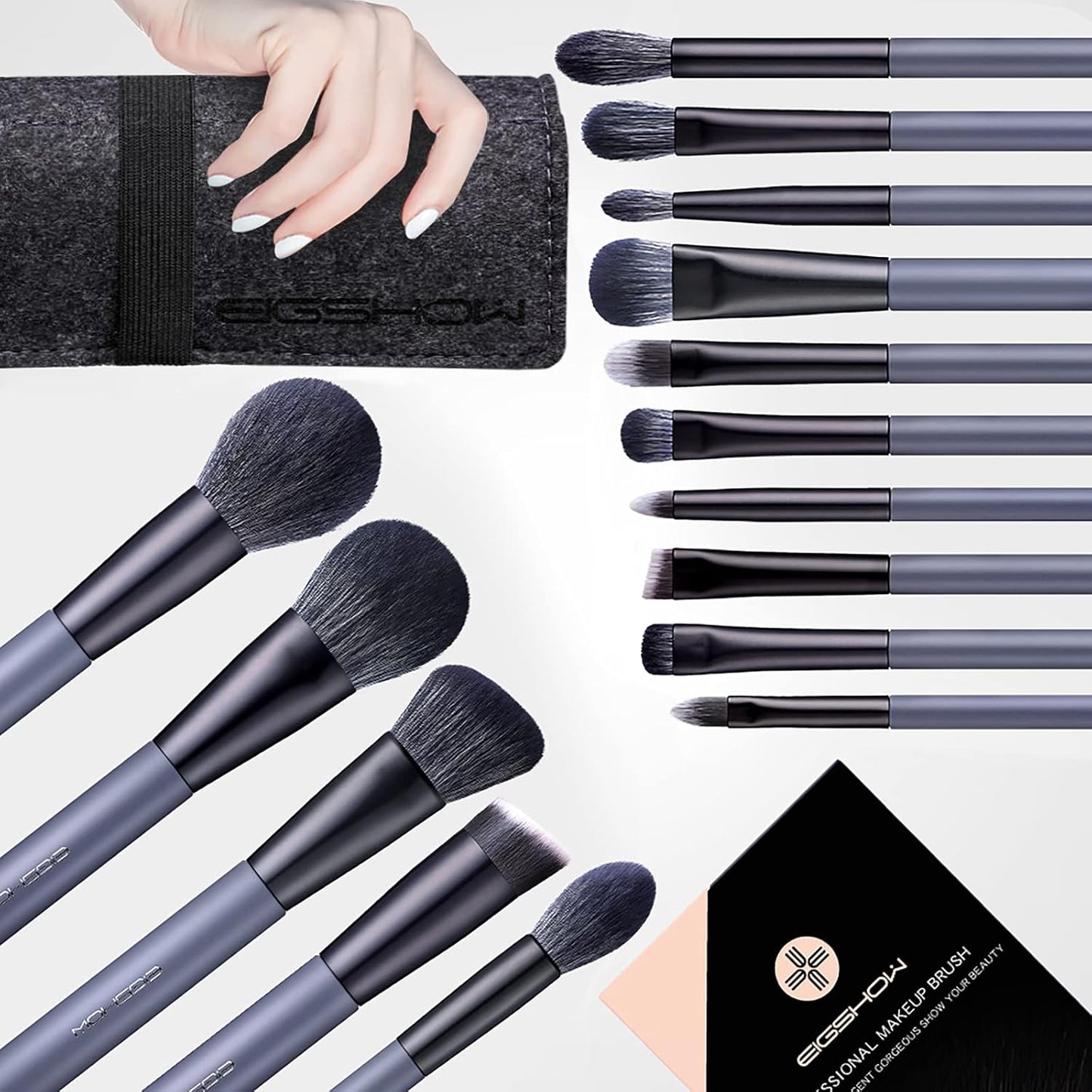 Makeup Brush Set,  Professional Makeup Brushes Foundation Powder Concealers Eye Shadows 15 Piece for Eye Face Liquid Cream Cosmetics Kit (GREY)