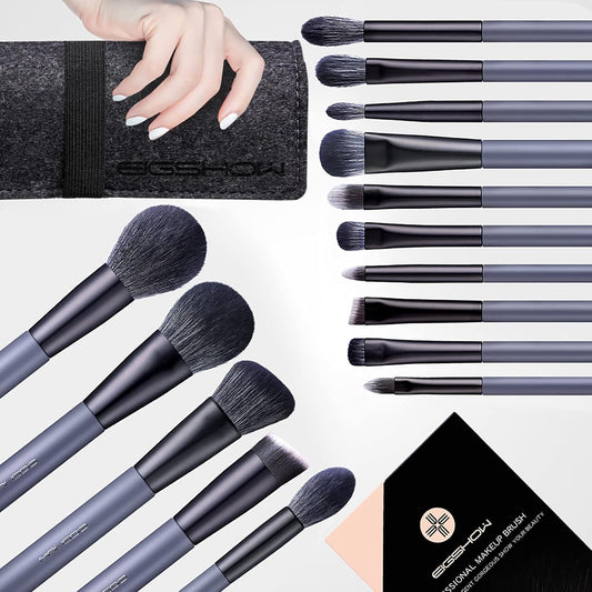 Makeup Brush Set,  Professional Makeup Brushes Foundation Powder Concealers Eye Shadows 15 Piece for Eye Face Liquid Cream Cosmetics Kit (GREY)